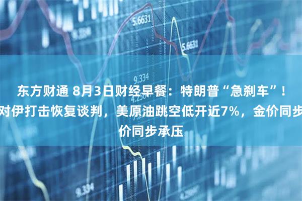东方财通 8月3日财经早餐：特朗普“急刹车”！叫停对伊打击恢复谈判，美原油跳空低开近7%，金价同步承压